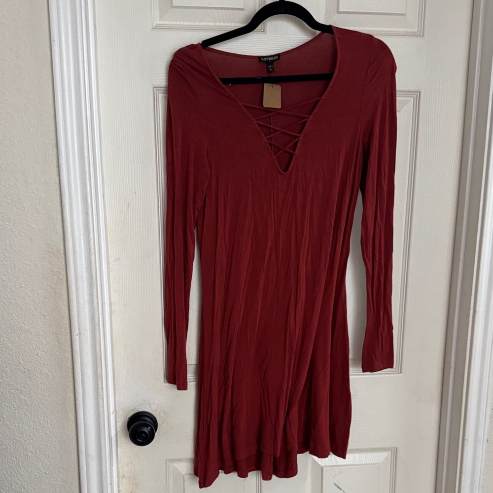 Express Rust Long Sleeve Dress